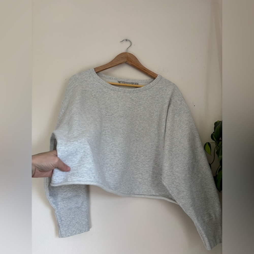 SOLD- Athleta French Terry Rolled-Hem Crop Sweatshirt in Stone - Picture 5 of 7